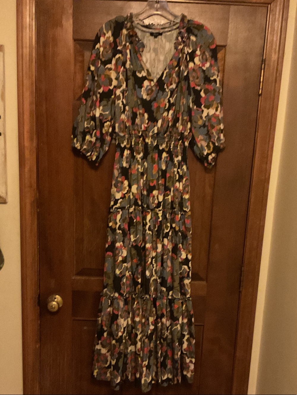 Rails Olive Green Floral Tiered Maxi Dress with Puff Sleeves